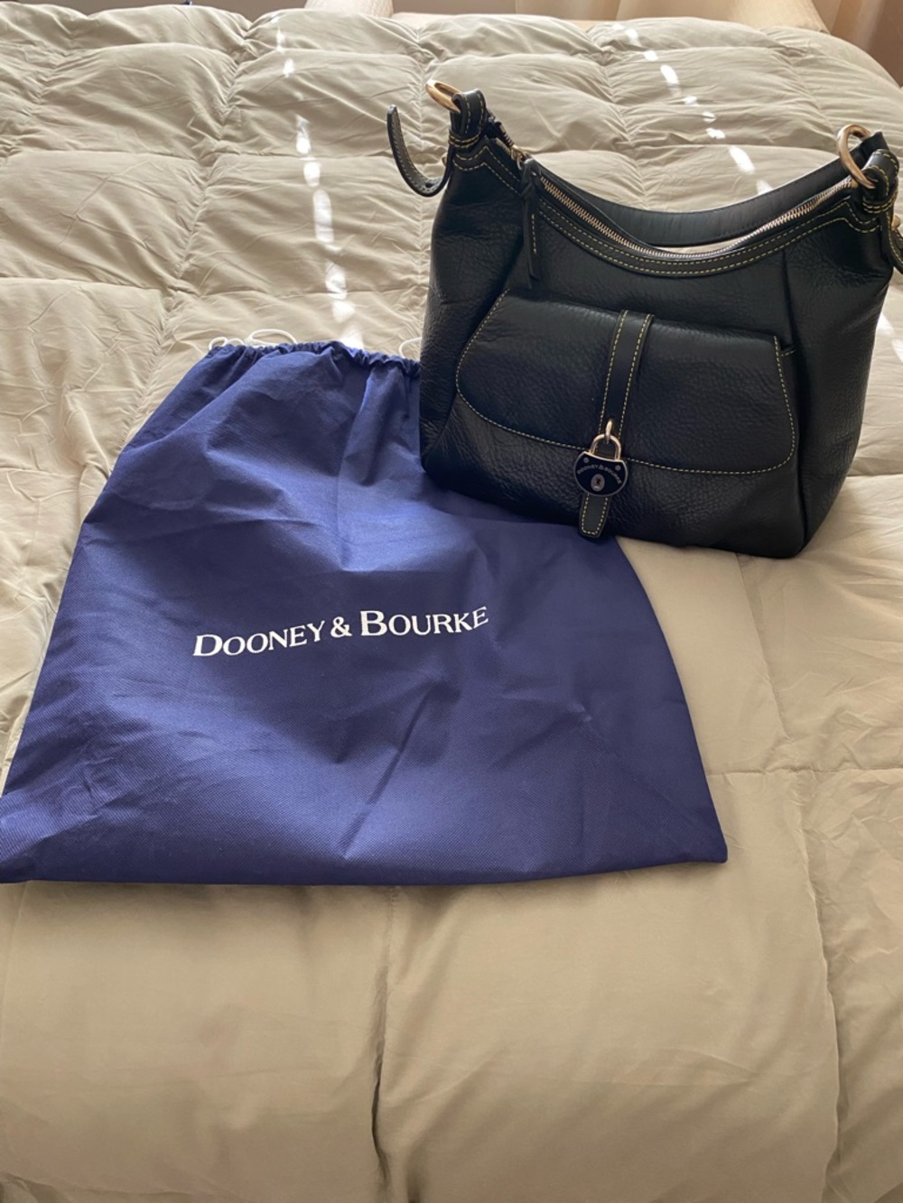 Dooney & Bourke Black Pebbled Leather Shoulder Bag with Gold Hardware
